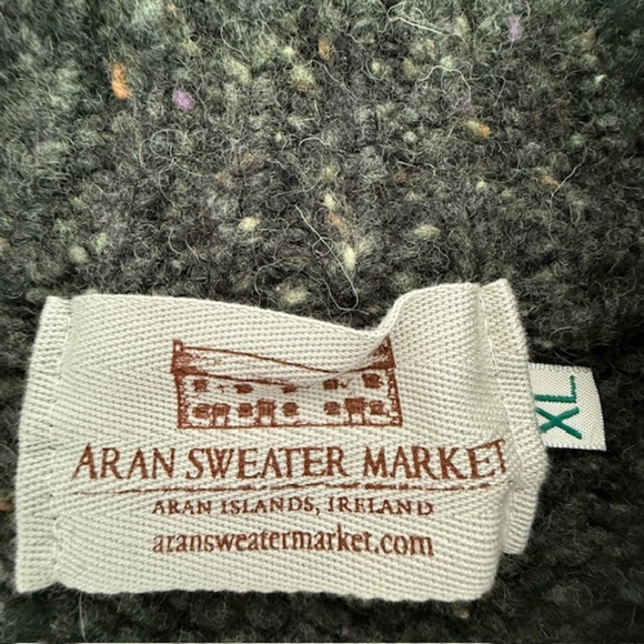 Authentic Irish Aran Islands ‎Merino Wool Tweed 1/4 Zip Green Sweater‎ XL-worn1x - Picture 7 of 10
